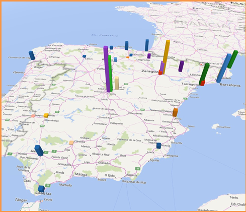 mapa donde se puede apreciar el Volumen de UTIs gestionadas en 2015 en instalaciones intermodales de ferrocarril sin incluir la actividad en los puertos